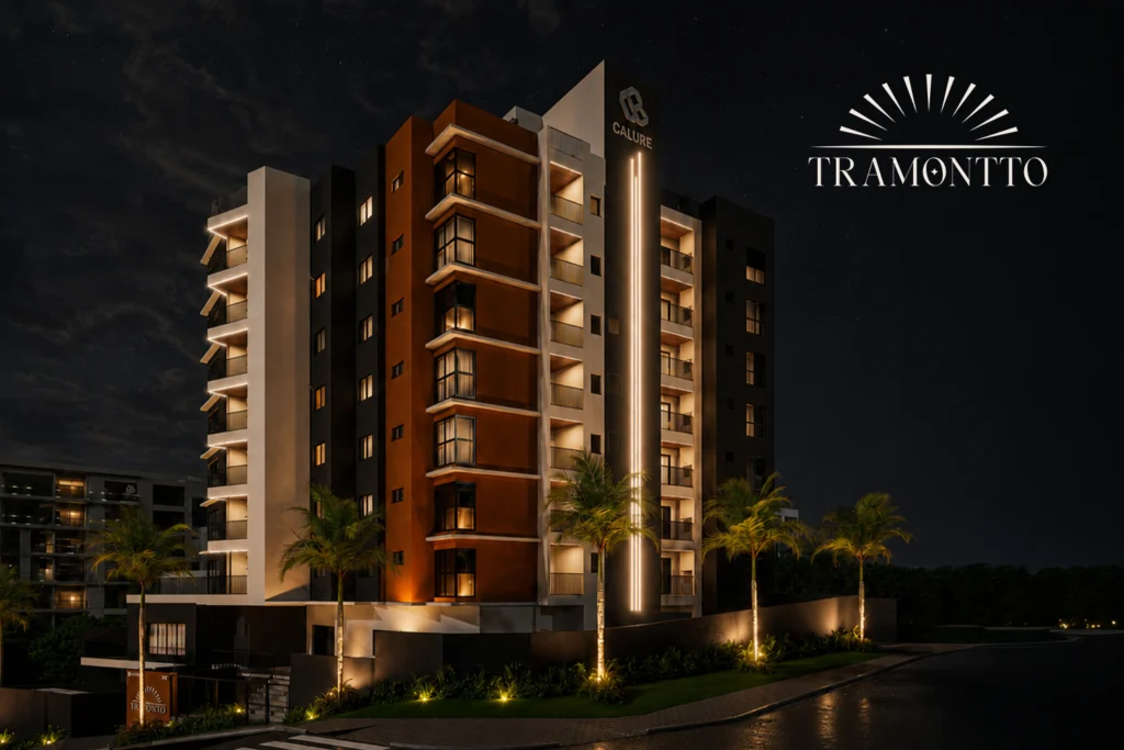 Fachada do Tramontto, empreendimento da Calure no Tingui, em Curitiba, com opção de crédito associativo.